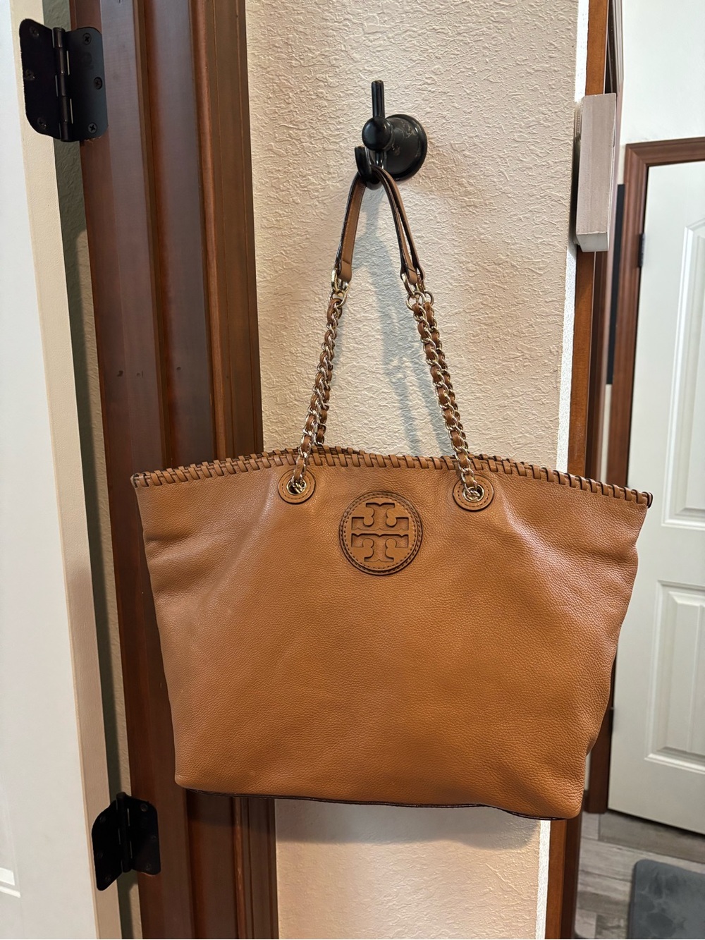Tory Burch Cognac Leather Chain-Handle Tote